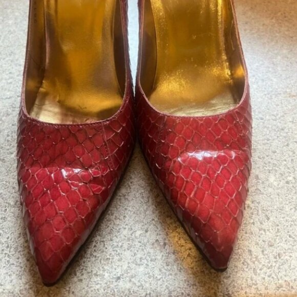 Dolce & Gabbana Burgundy Red Leather Animal/Snakeskin Leather Heels - Picture 2 of 10